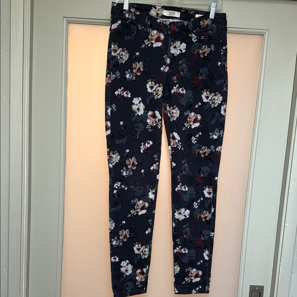 Vintage America Dark Gray Floral Jeans